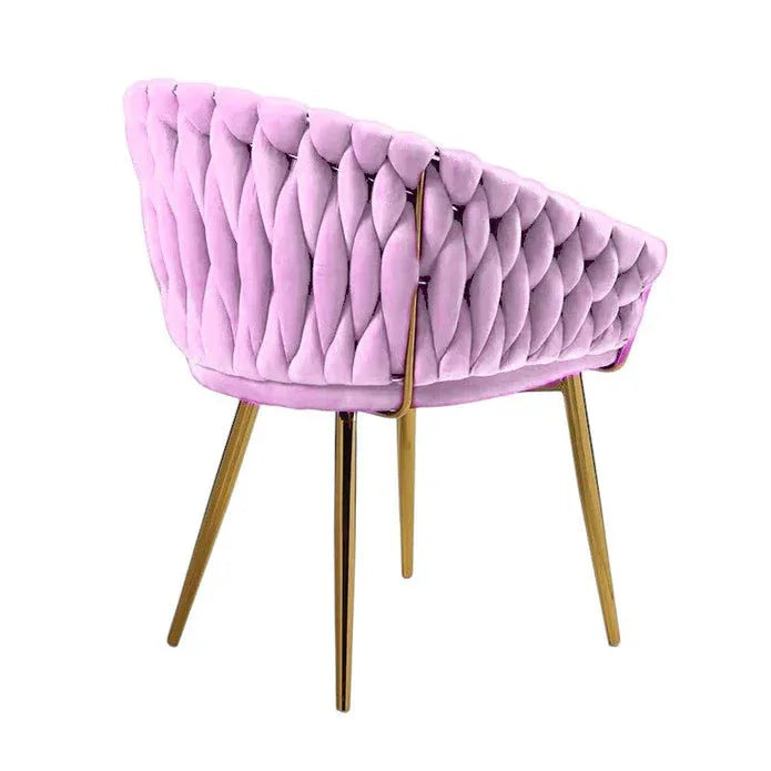 SERENITà Pink Modern Velvet Dining Chairs, Upholstered Living Room Chair with Woven Back and Golden Metal Legs, Mid-Century Accent Set of 2(Pink) - Mekamart Australia