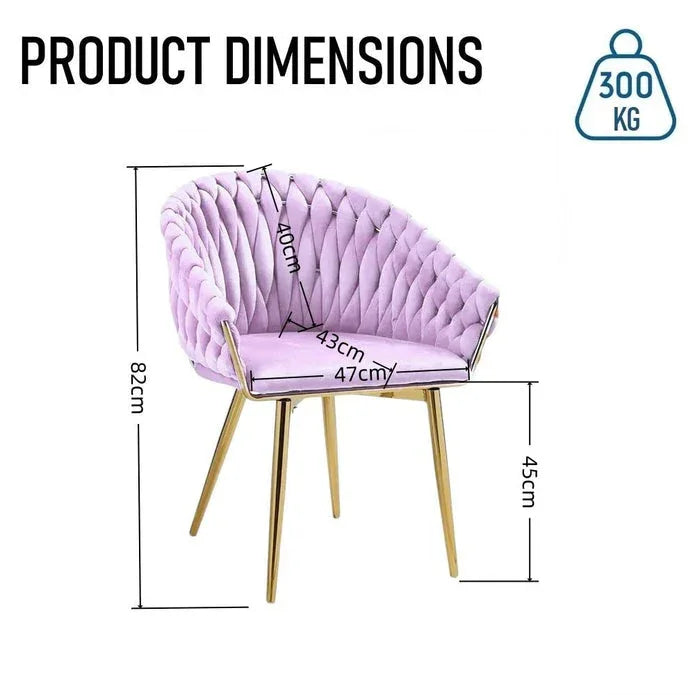 SERENITà Pink Modern Velvet Dining Chairs, Upholstered Living Room Chair with Woven Back and Golden Metal Legs, Mid-Century Accent Set of 2(Pink) - Mekamart Australia