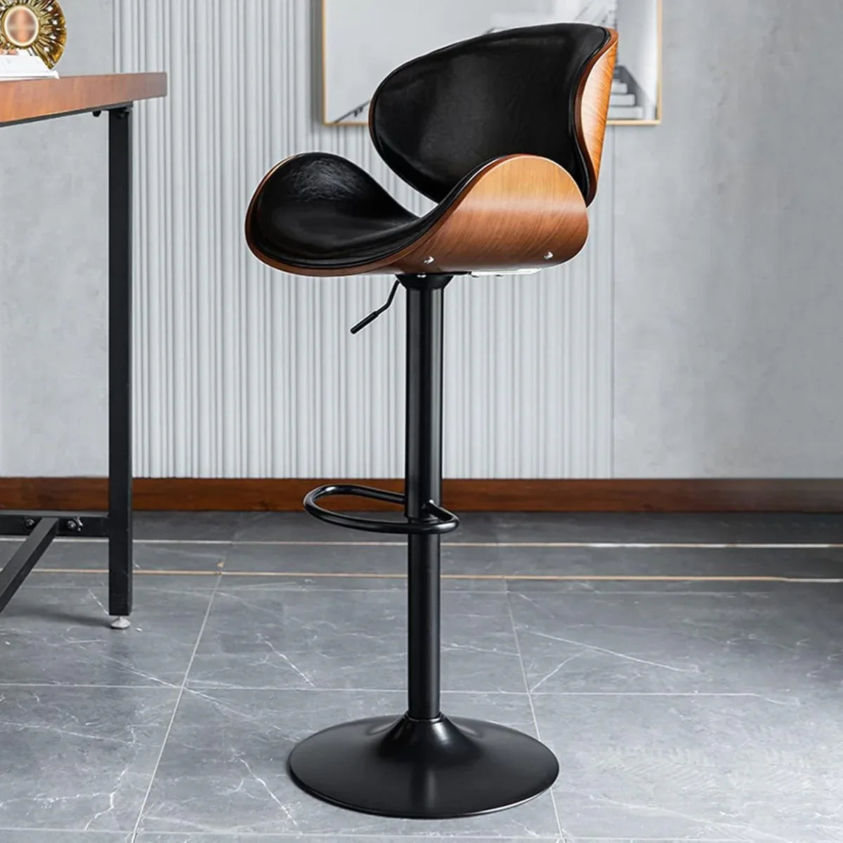 SERENITà European Black Modern Bar Stools Swivel Bar Stool Chair Counter Height Barstool with 360 Degree Swivel Seat