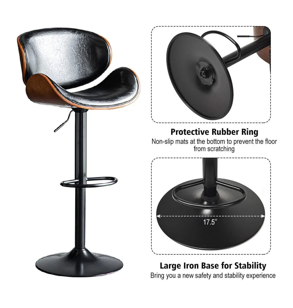 SERENITà European Black Modern Bar Stools Swivel Bar Stool Chair Counter Height Barstool with 360 Degree Swivel Seat