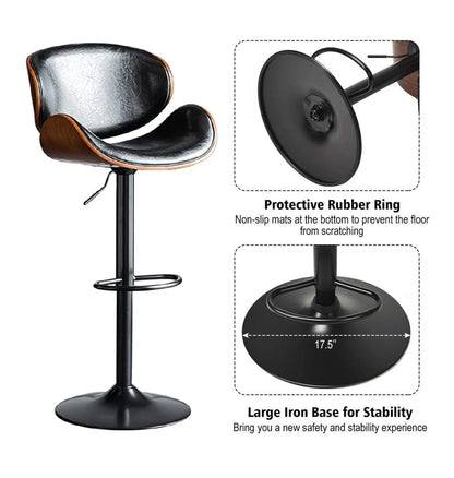 SERENITà European Black Modern Bar Stools Swivel Bar Stool Chair Counter Height Barstool with 360 Degree Swivel Seat