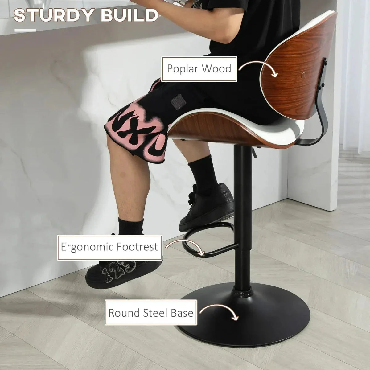SERENITà European White Modern Bar Stools Swivel Bar Stool Chair Counter Height Barstool with 360 Degree Swivel Seat