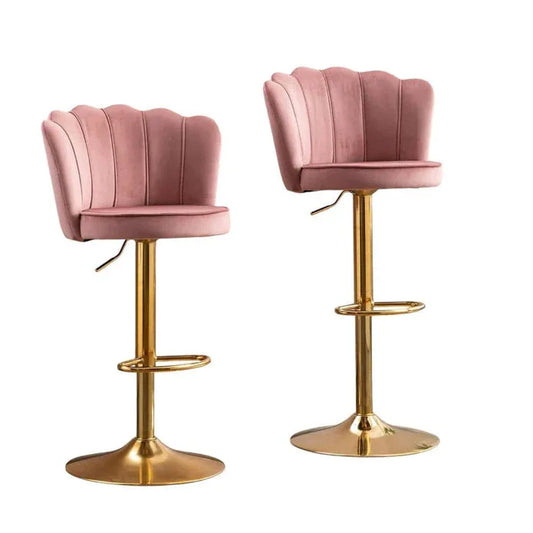 SERENITà Swivel Bar Stools Bar Height Set of 2 Adjustable Upholstered Counter Barstool Velvet Bar Chairs with Back/Gold Base for Kitchen Island/Bar/Cafe-Pink - Mekamart Australia