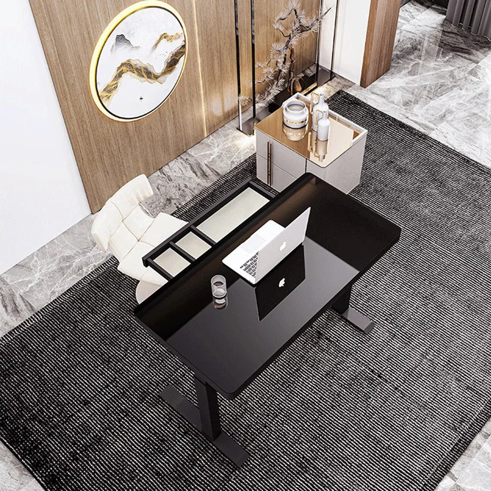 Black Color Electric Standing Desk Electric Height Adjustable Sit Stand Workstation Toughened Glass Top Single Motor Wireless Charger - Mekamart Australia