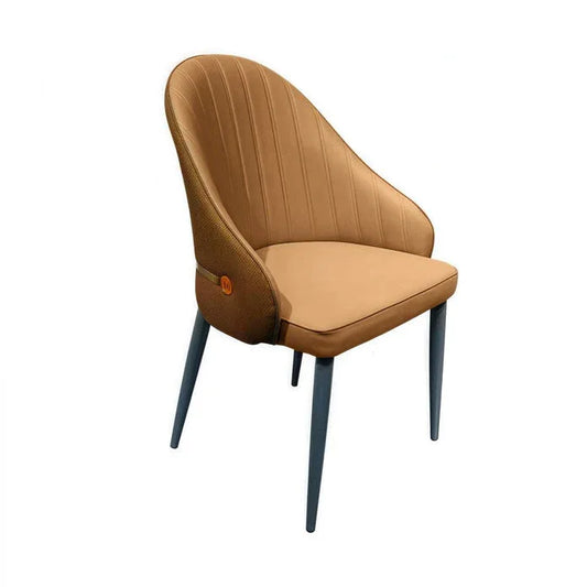 VELLUTO Dining Chairs Set Armchairs Mid Century Modern Kitchen Dining Room Chairs Faux Leather Accent Chairs Metal Vanity Lounge Chair with Back for Living Room Bedrooms Set of 2 (Brown) - Mekamart Australia