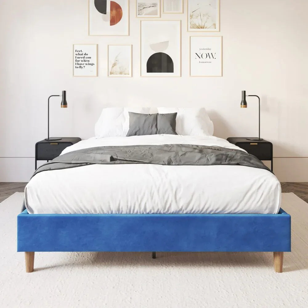 Velvet Blue Bed Frame – Double - Mekamart Australia