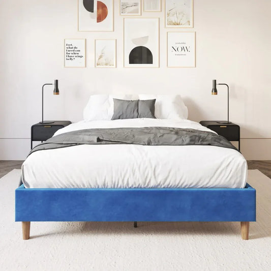 Velvet Blue Bed Frame – Double - Mekamart Australia