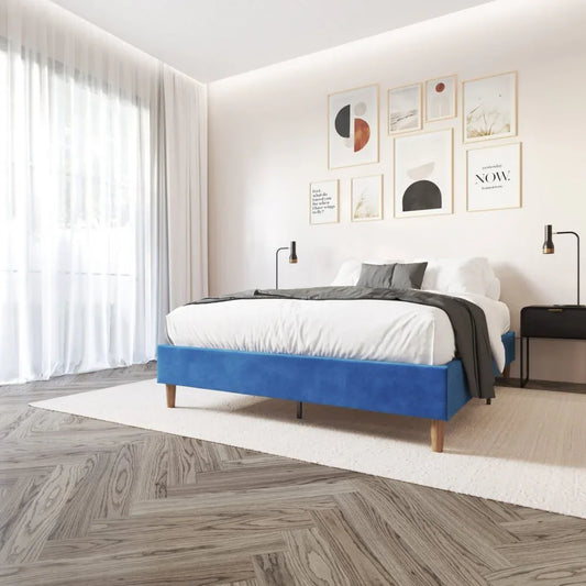 Velvet Blue Bed Frame – Double - Mekamart Australia