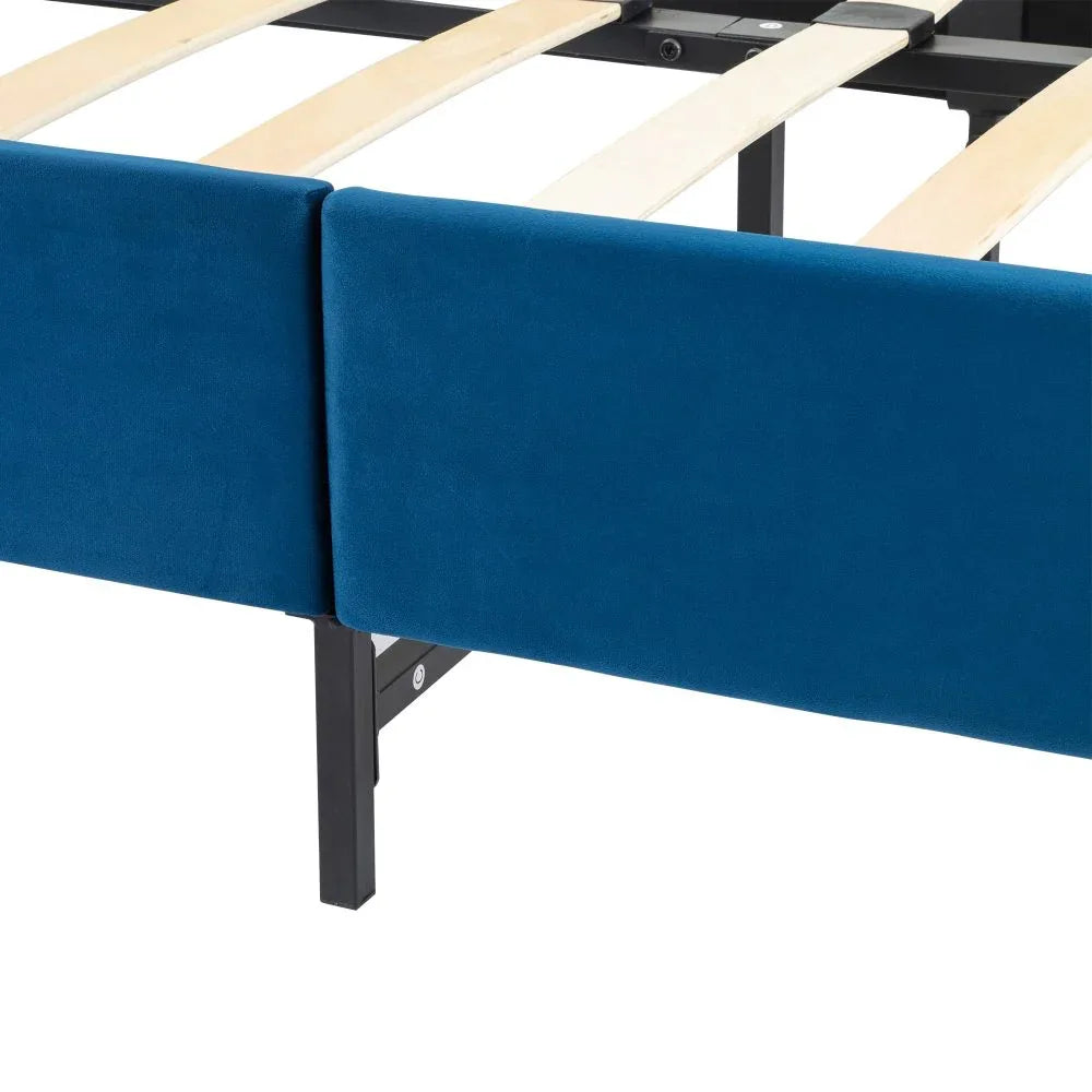Velvet Blue Bed Frame – Double - Mekamart Australia