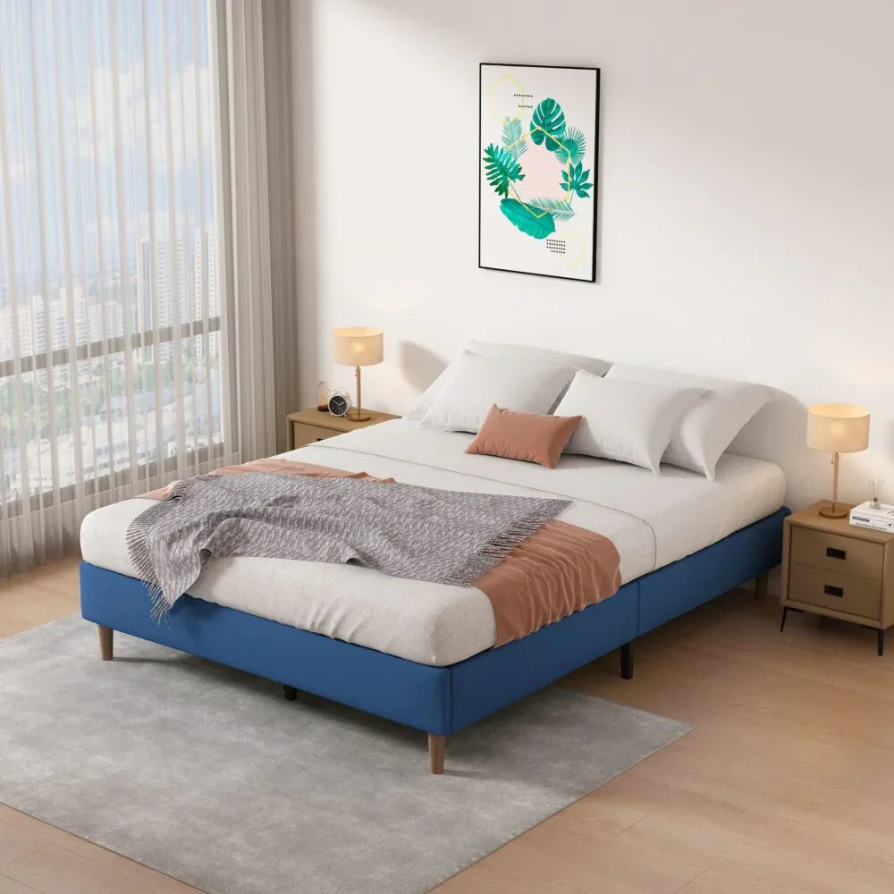 Velvet Blue Bed Frame – Double - Mekamart Australia