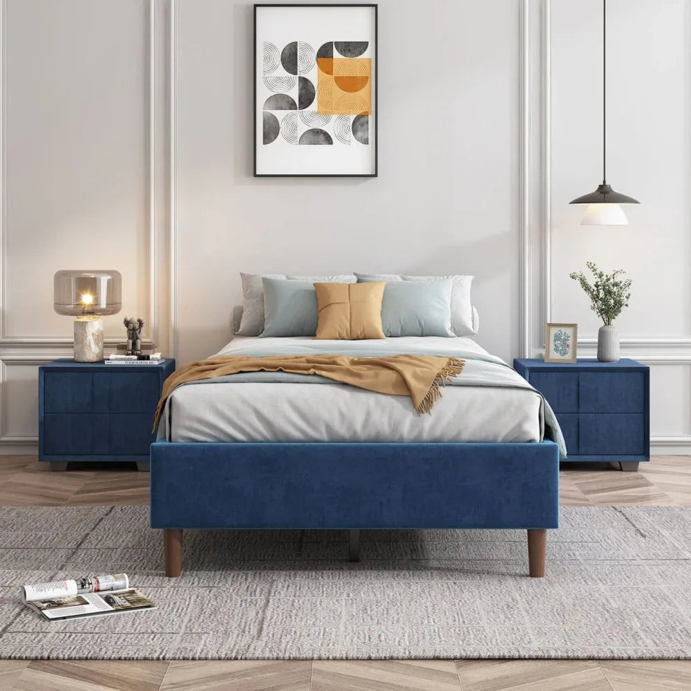 Velvet Blue Bed Frame – Double - Mekamart Australia
