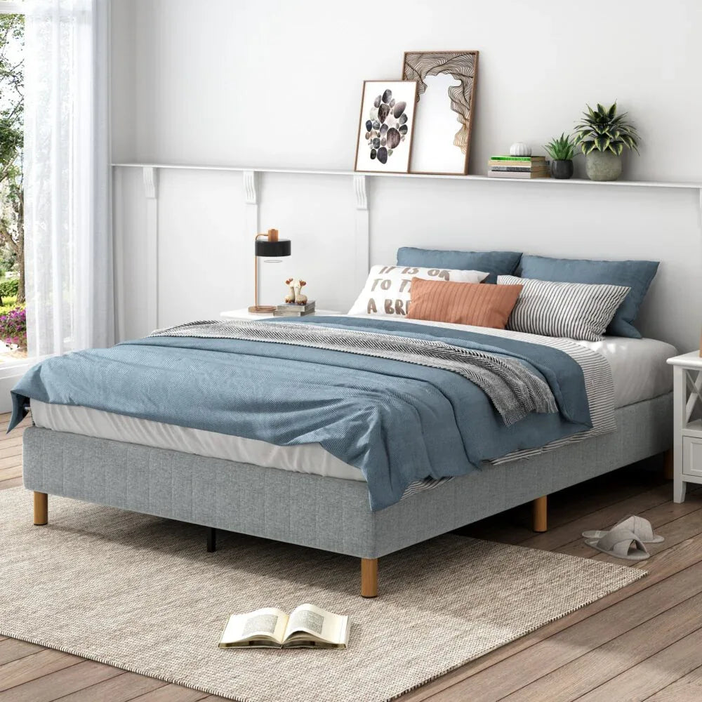 Metal Bedframe Mattress Foundation (Light Grey) – King - Mekamart Australia