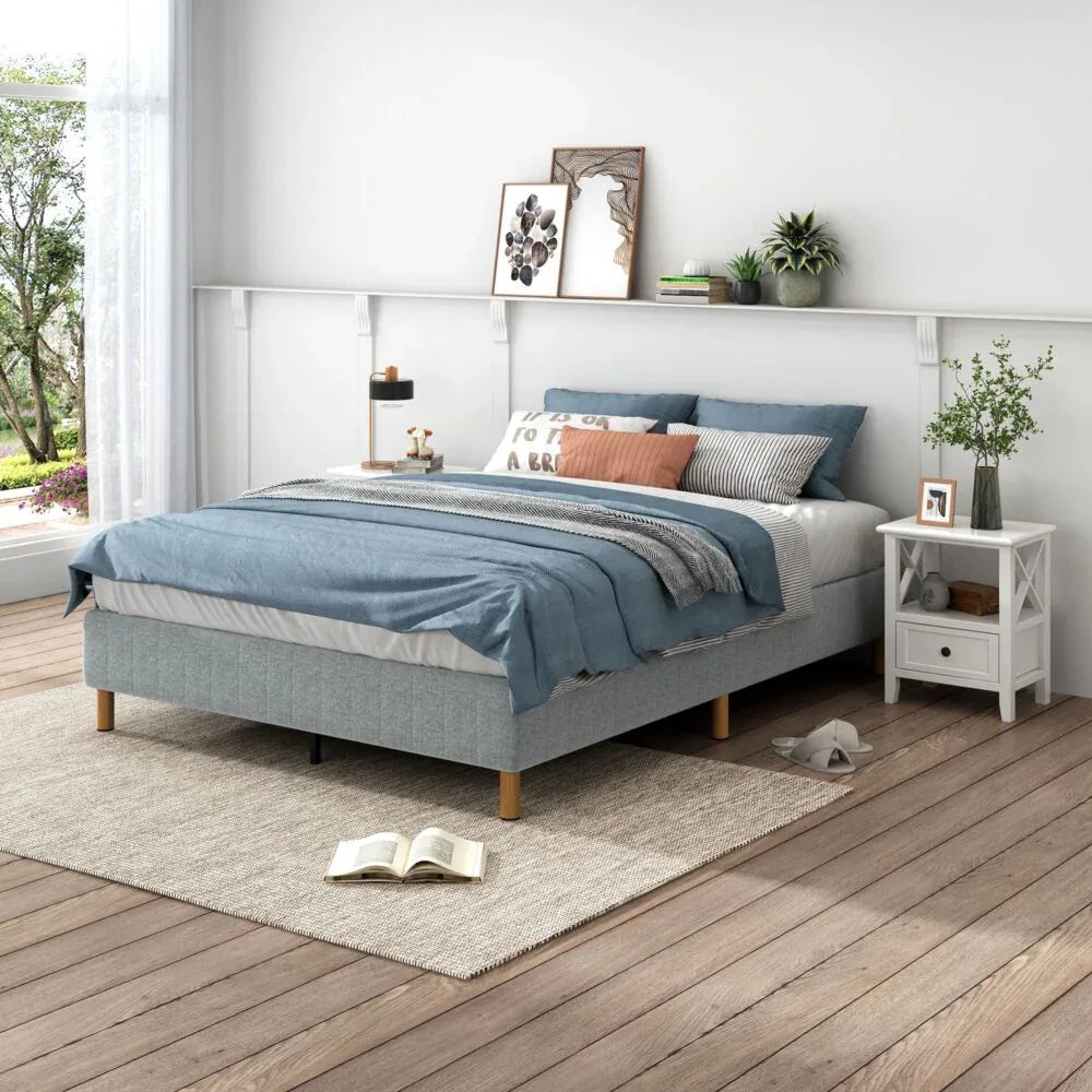Metal Bedframe Mattress Foundation (Light Grey) – King - Mekamart Australia