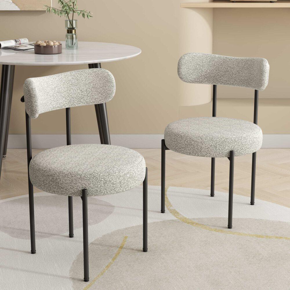Luxe Boucle Cushioned Elsa Dining Chairs in White Quartz - Mekamart Australia