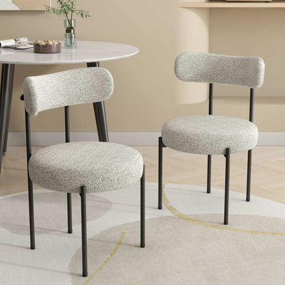 Luxe Boucle Cushioned Elsa Dining Chairs in White Quartz - Mekamart Australia