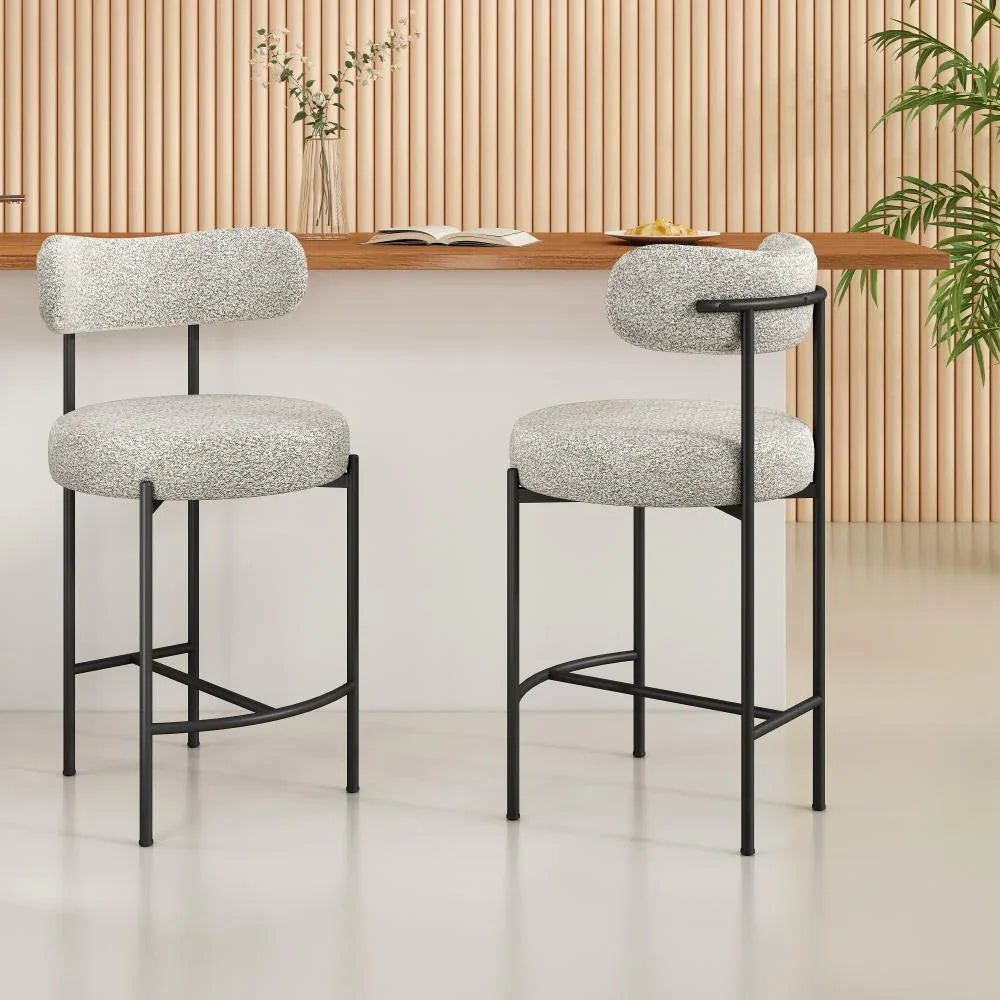 Sleek White Quartz Metal Boucle Elsa Bar Stools - Mekamart Australia