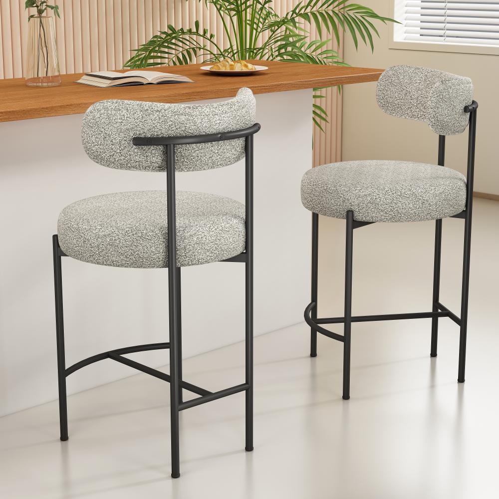 Sleek White Quartz Metal Boucle Elsa Bar Stools - Mekamart Australia