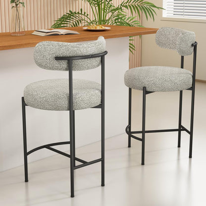 Sleek White Quartz Metal Boucle Elsa Bar Stools - Mekamart Australia