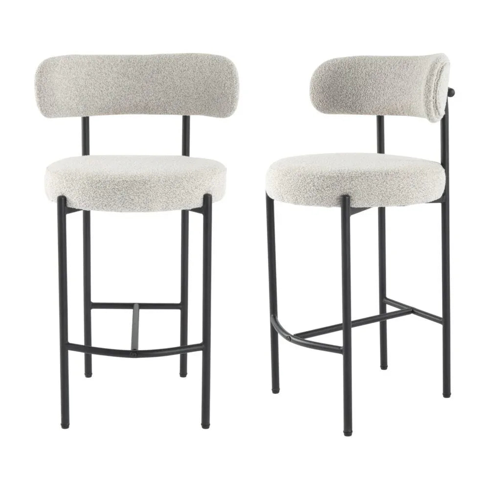 Sleek White Quartz Metal Boucle Elsa Bar Stools - Mekamart Australia