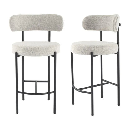 Sleek White Quartz Metal Boucle Elsa Bar Stools - Mekamart Australia