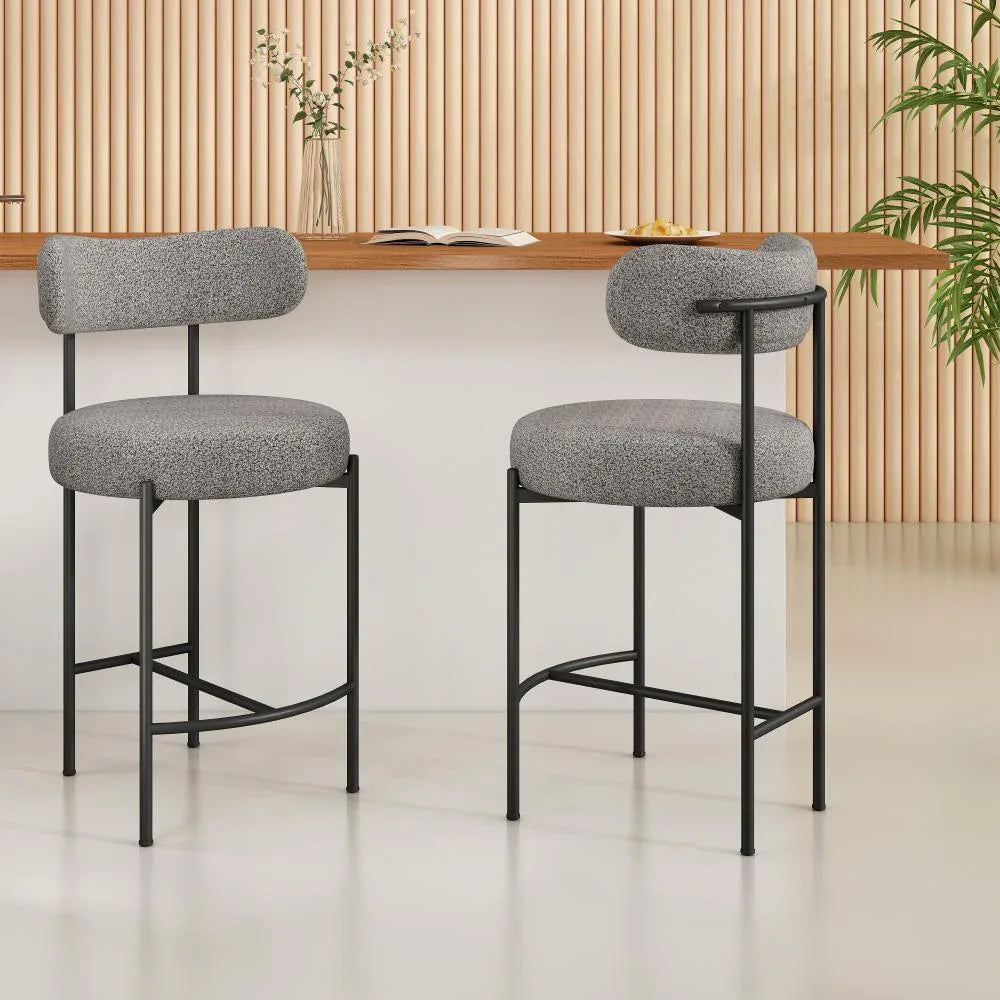 Contemporary Grey Boucle Elsa Low Bar Stools - Mekamart Australia