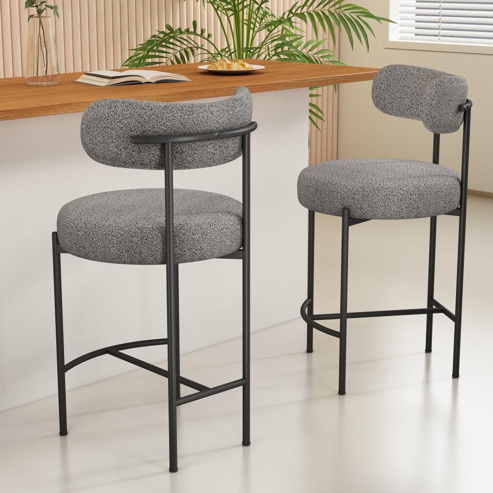 Contemporary Grey Boucle Elsa Low Bar Stools - Mekamart Australia