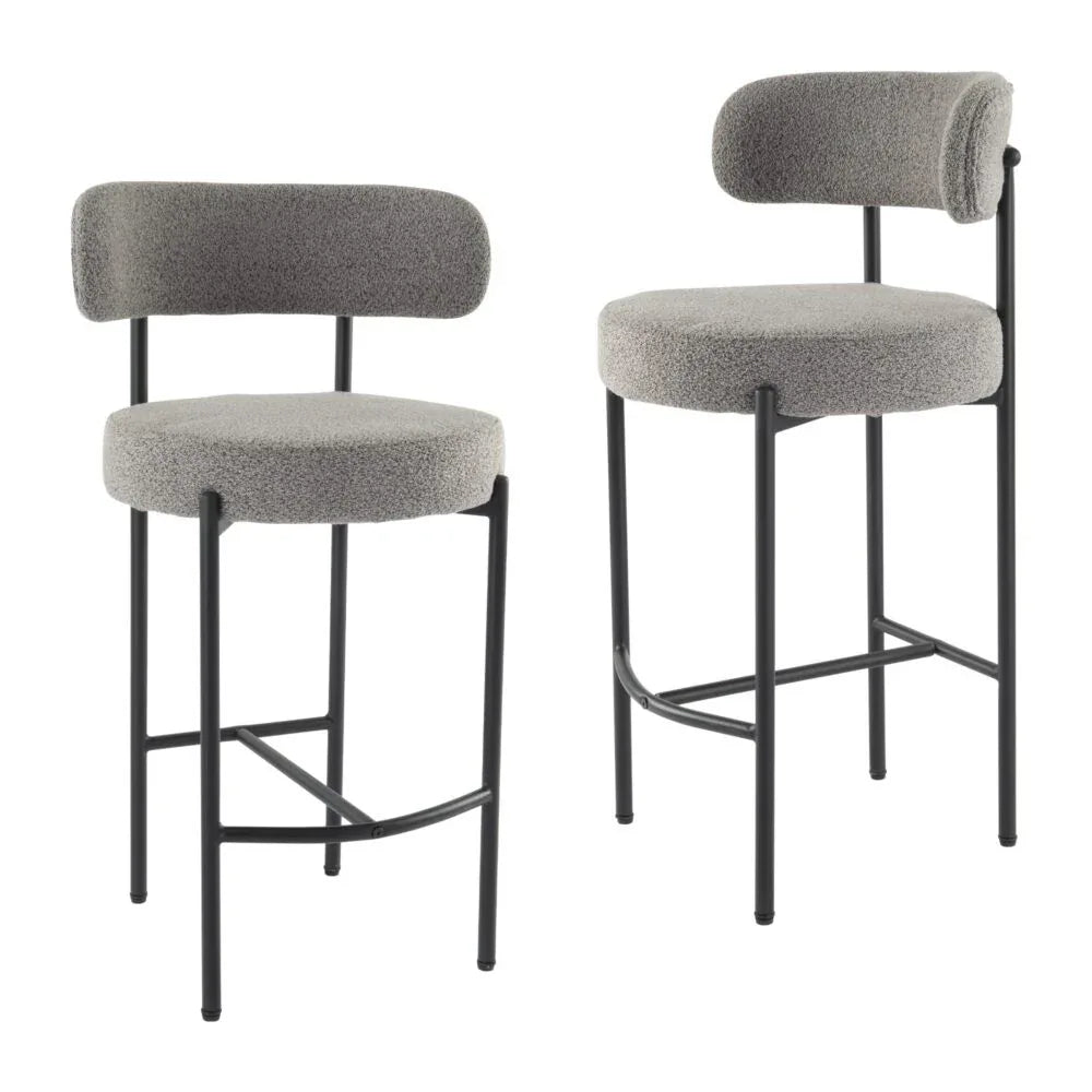 Contemporary Grey Boucle Elsa Low Bar Stools - Mekamart Australia