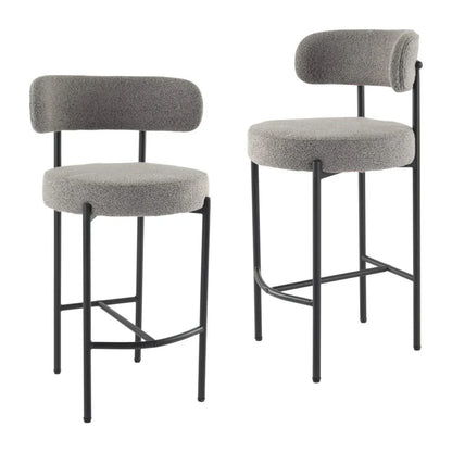Contemporary Grey Boucle Elsa Low Bar Stools - Mekamart Australia