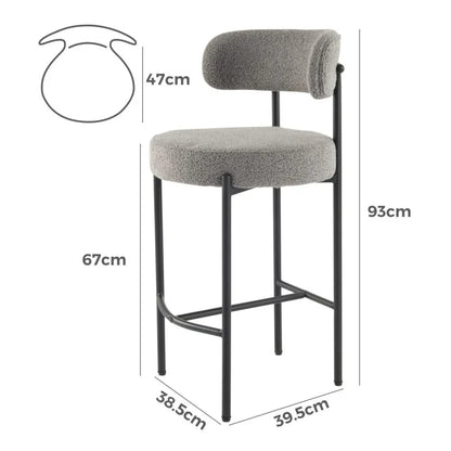 Contemporary Grey Boucle Elsa Low Bar Stools - Mekamart Australia