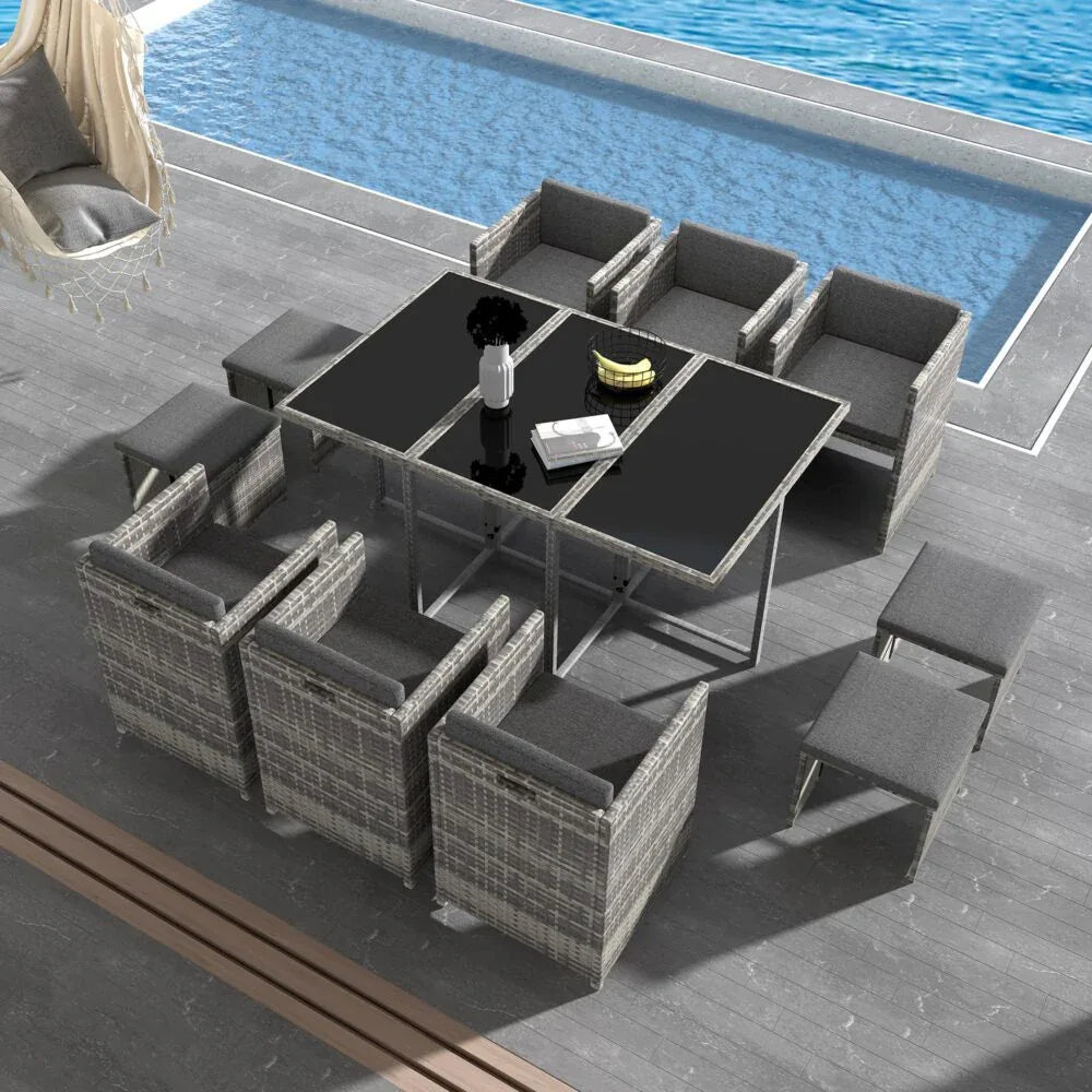 Bali 11 Piece Outdoor Dining Set-Grey - Mekamart Australia