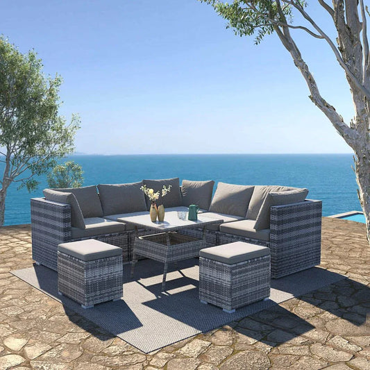 8PC Outdoor Dining Set Wicker Table &amp; Chairs-Grey - Mekamart Australia
