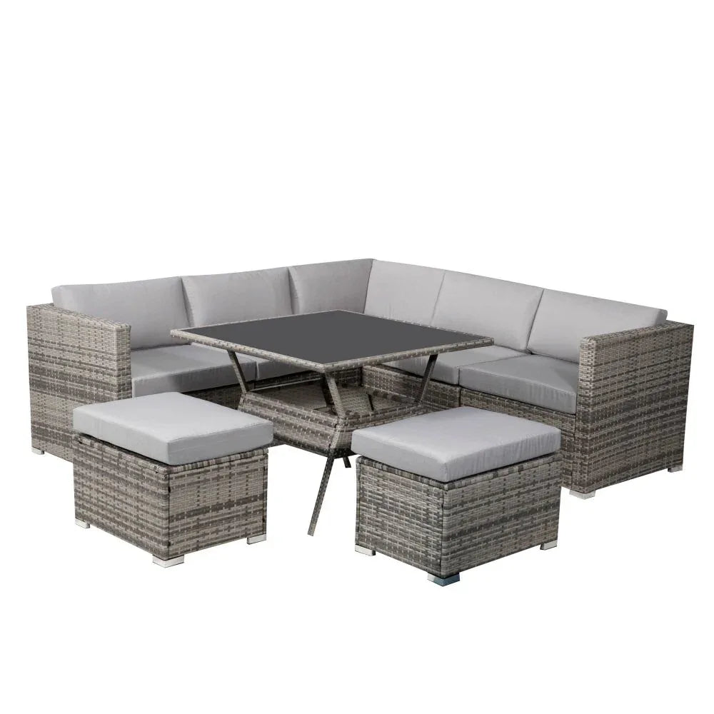 8PC Outdoor Dining Set Wicker Table &amp; Chairs-Grey - Mekamart Australia