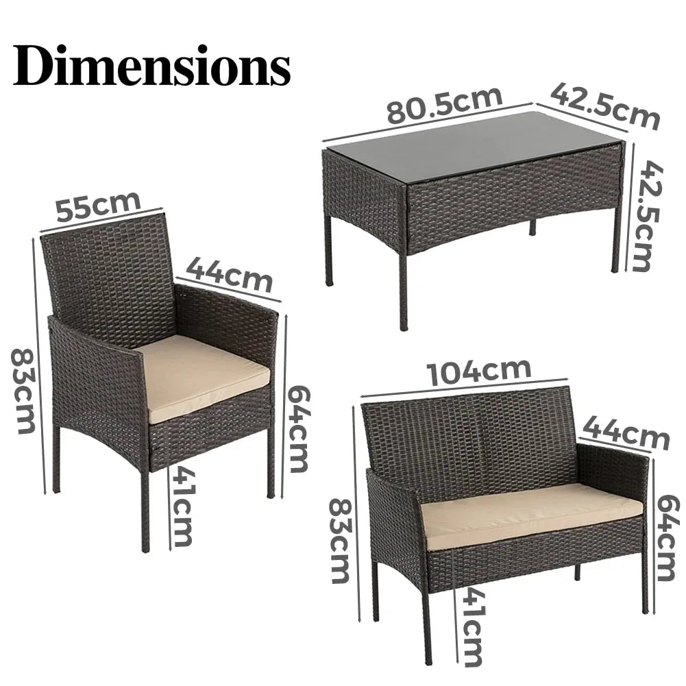 Breeze 4-Seat Wicker Outdoor Lounge Set - Mekamart Australia