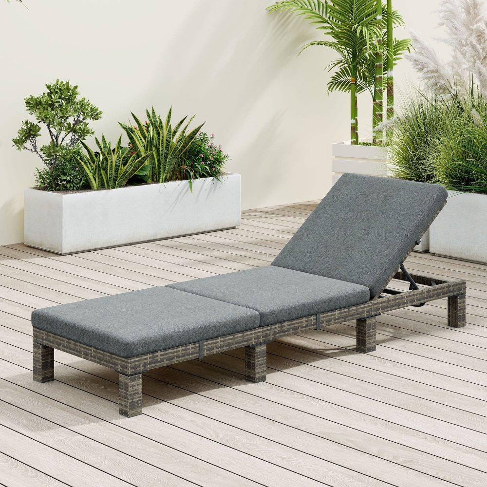 Grey Rattan Sunbed with Adjustable Recline - Mekamart Australia