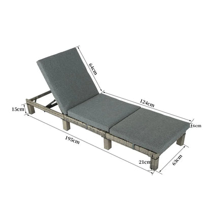 Grey Rattan Sunbed with Adjustable Recline - Mekamart Australia