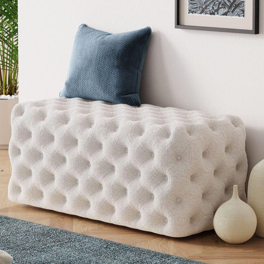 Elsa Tufted Ottoman Beach Boucle White-Rectangular - Mekamart Australia