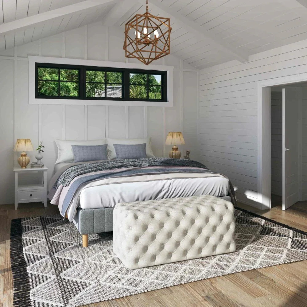 Elsa Tufted Ottoman Beach Boucle White-Rectangular - Mekamart Australia