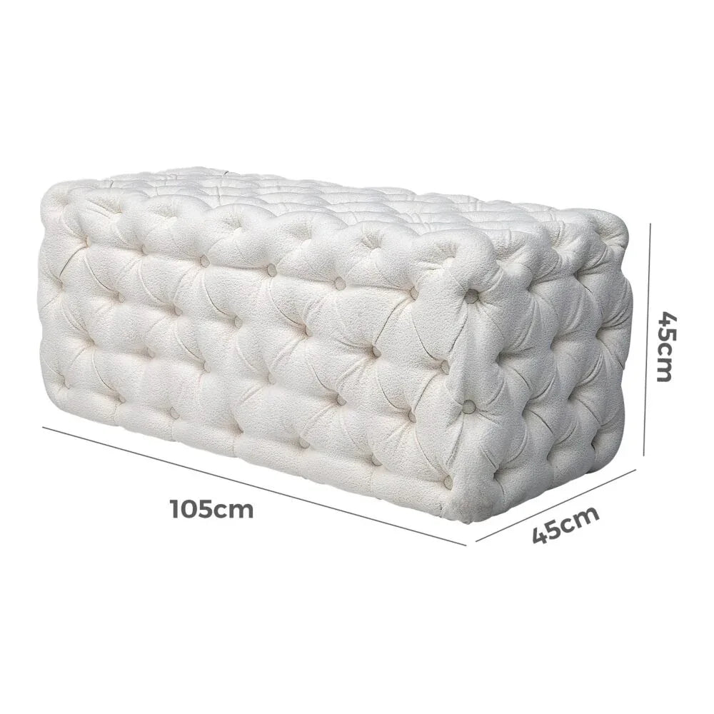 Elsa Tufted Ottoman Beach Boucle White-Rectangular - Mekamart Australia
