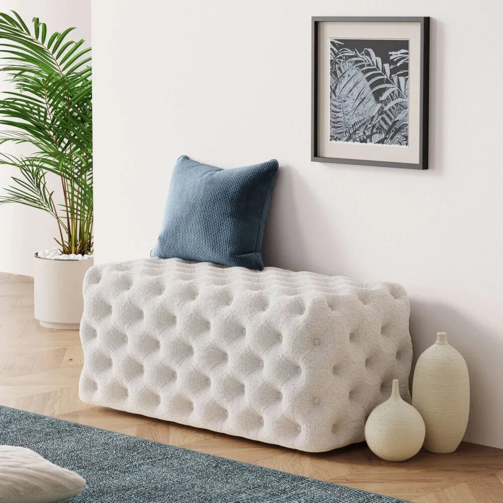 Elsa Tufted Ottoman Beach Boucle White-Rectangular - Mekamart Australia