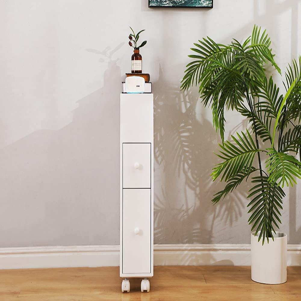 Removable Bathroom Side Cabinet Toilet Caddy with Storage Drawers- White - Mekamart Australia