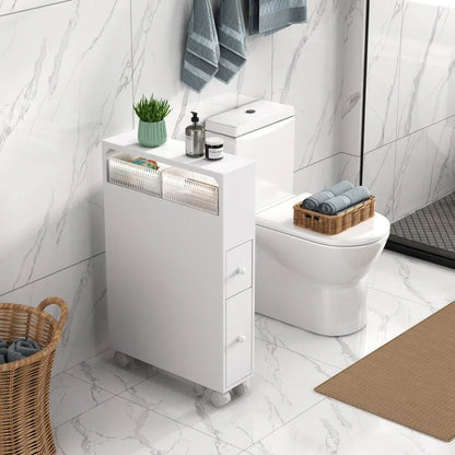 Removable Bathroom Side Cabinet Toilet Caddy with Storage Drawers- White - Mekamart Australia