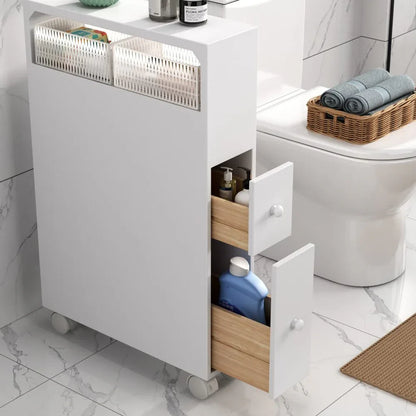 Removable Bathroom Side Cabinet Toilet Caddy with Storage Drawers- White - Mekamart Australia