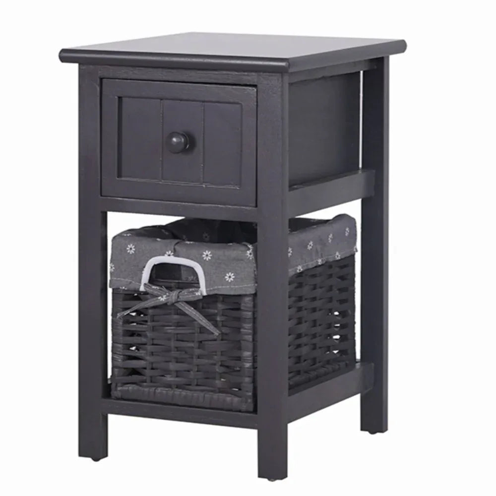 Grey Bedside Table with Wicker Basket - Mekamart Australia