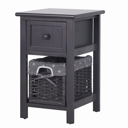 Grey Bedside Table with Wicker Basket - Mekamart Australia
