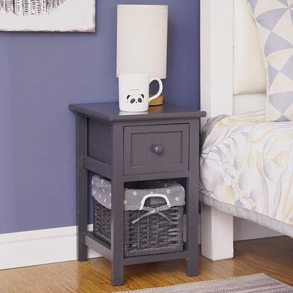 Grey Bedside Table with Wicker Basket - Mekamart Australia