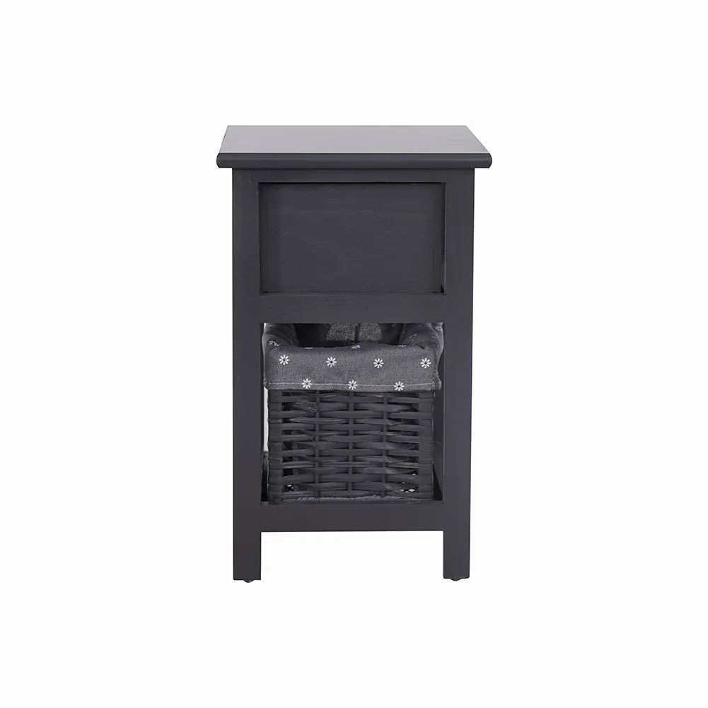 Grey Bedside Table with Wicker Basket - Mekamart Australia