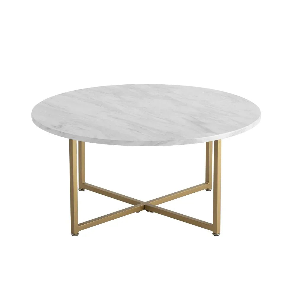 White Marble Effect Round Coffee Table with Gold Legs - Mekamart Australia