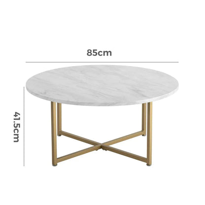 White Marble Effect Round Coffee Table with Gold Legs - Mekamart Australia