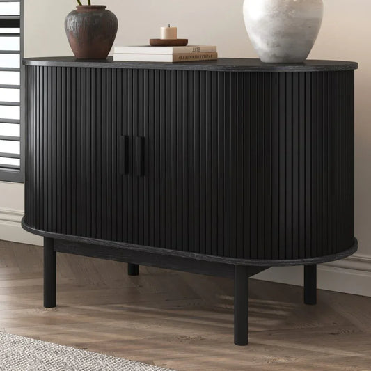 Mid-Century Black Ribbed Sideboard Cabinet - Mekamart Australia