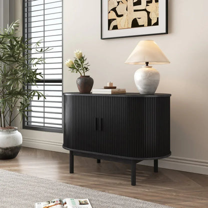 Mid-Century Black Ribbed Sideboard Cabinet - Mekamart Australia